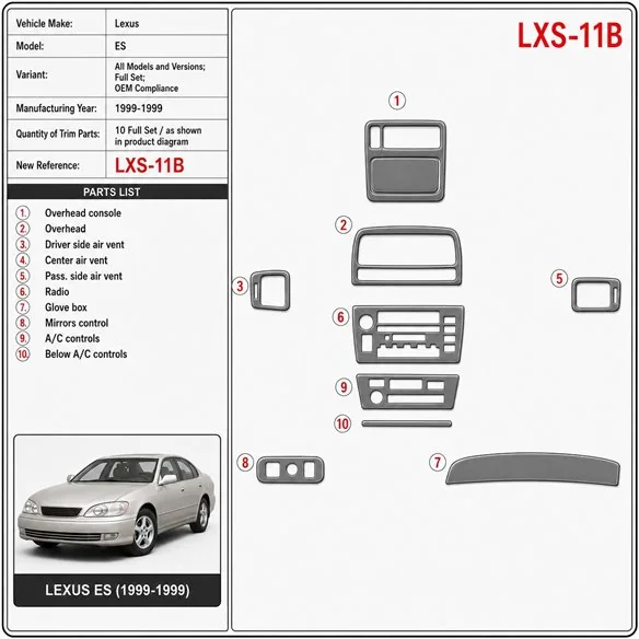 Lexus ES 1999-1999 3D Cockpit Dekor Interieurleisten Set Full Set / as shown in product diagram-teilig