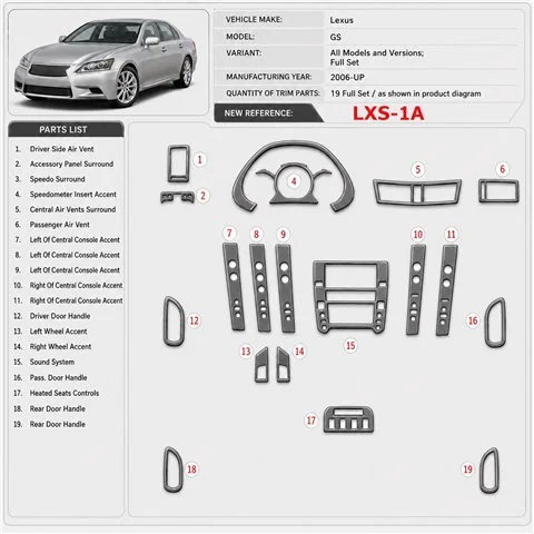 Lexus GS 2006-heute 3D Cockpit Dekor Interieurleisten Set Full Set / as shown in product diagram-teilig