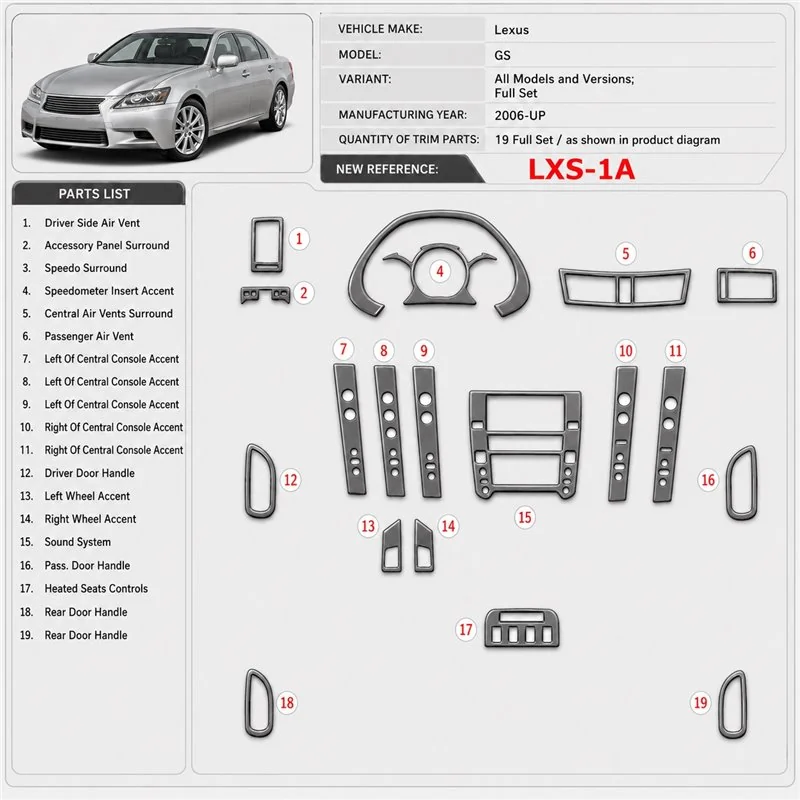 Lexus GS 2006-heute 3D Cockpit Dekor Interieurleisten Set Full Set / as shown in product diagram-teilig