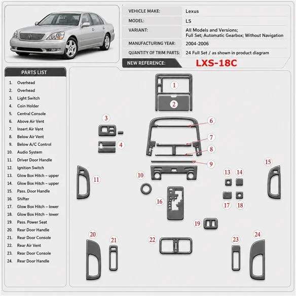 Lexus LS 2004-2006 3D Cockpit Dekor Interieurleisten Set Full Set / as shown in product diagram-teilig