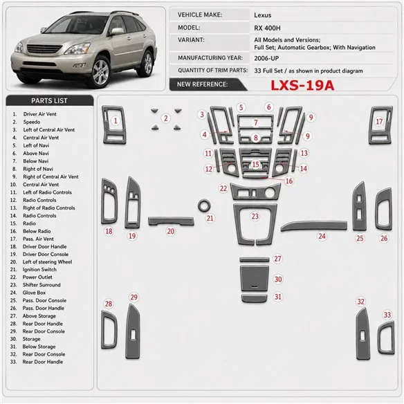 Lexus RX 400H 2006-heute 3D Cockpit Dekor Interieurleisten Set Full Set / as shown in product diagram-teilig