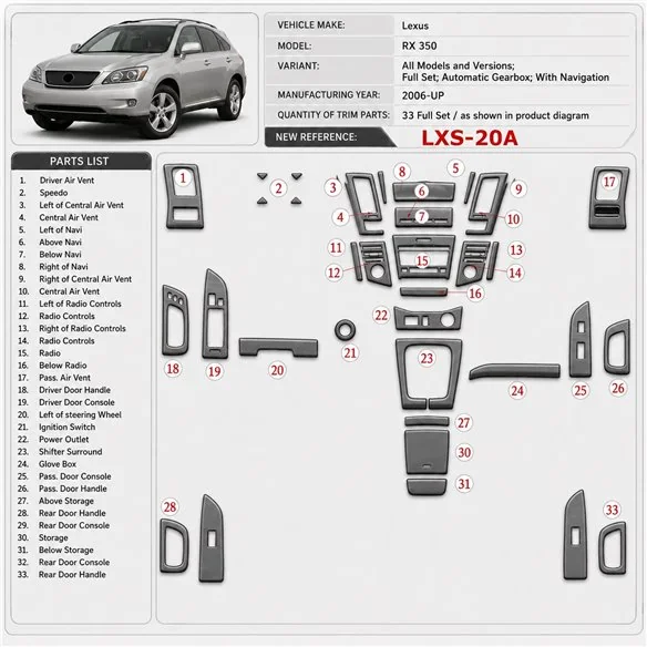 Lexus RX 350 2006-heute 3D Cockpit Dekor Interieurleisten Set Full Set / as shown in product diagram-teilig