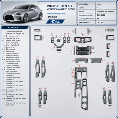 Lexus IS 2013-2022 3D Cockpit Dekor Interieurleisten Set 47-teilig