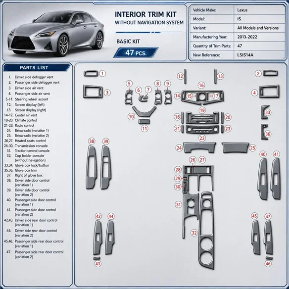 Lexus IS 2013-2022 3D Cockpit Dekor Interieurleisten Set 47-teilig