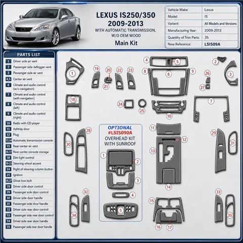 Lexus IS 2009-2013 3D Cockpit Dekor Interieurleisten Set 35-teilig