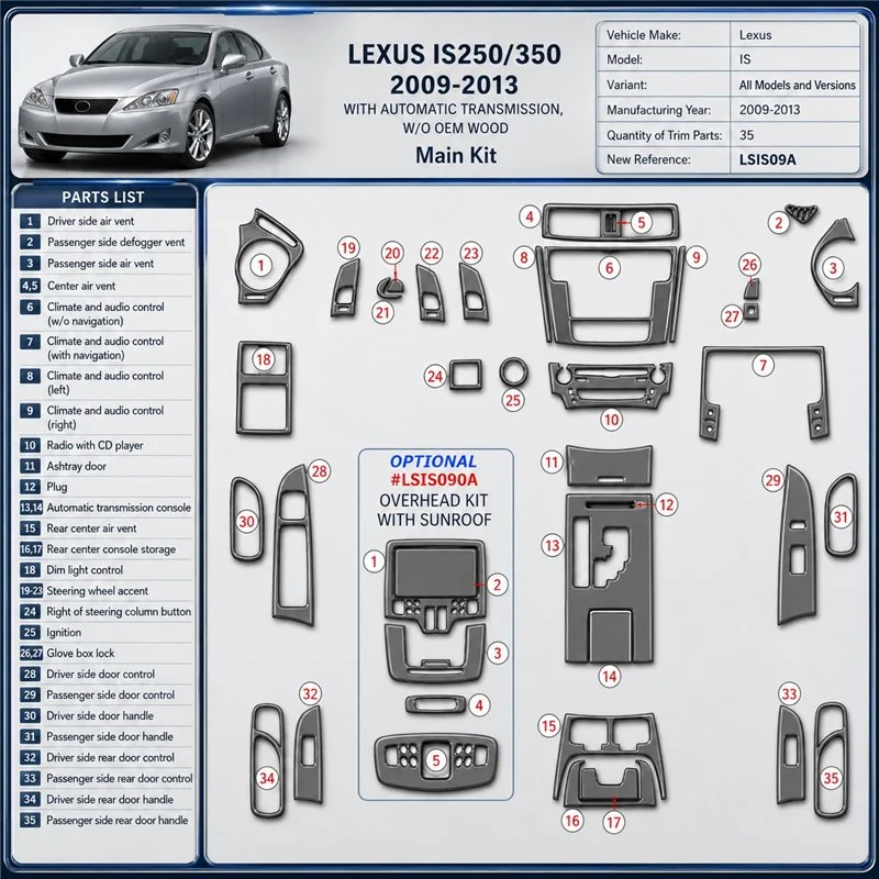 Lexus IS 2009-2013 3D Cockpit Dekor Interieurleisten Set 35-teilig