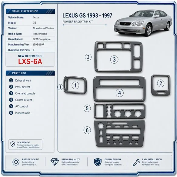 Lexus GS 1993-1997 3D Cockpit Dekor Interieurleisten Set 6-teilig