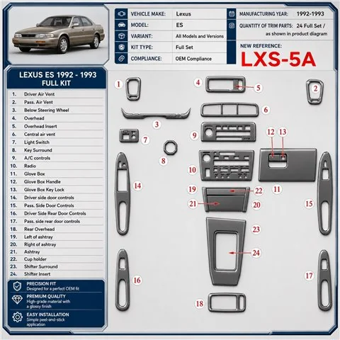 Lexus ES 1992-1993 3D Cockpit Dekor Interieurleisten Set Full Set / as shown in product diagram-teilig