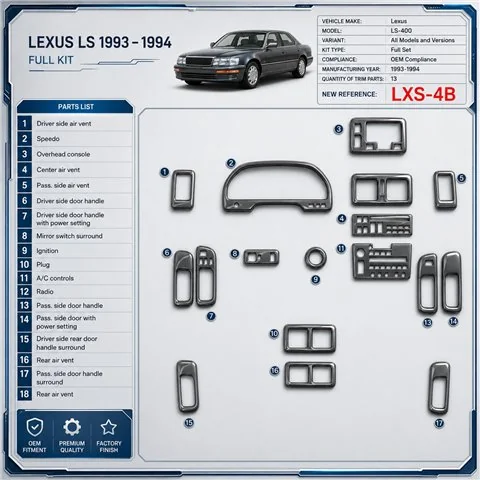 Lexus LS-400 1993-1994 3D Cockpit Dekor Interieurleisten Set 13-teilig