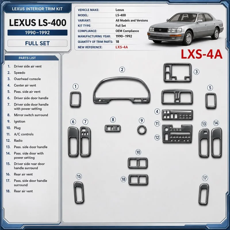 Lexus LS-400 1990-1992 3D Cockpit Dekor Interieurleisten Set 18-teilig