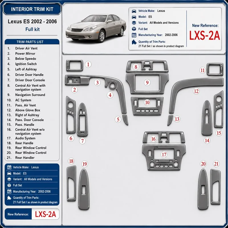 Lexus ES 2002-2006 3D Cockpit Dekor Interieurleisten Set Full Set / as shown in product diagram-teilig