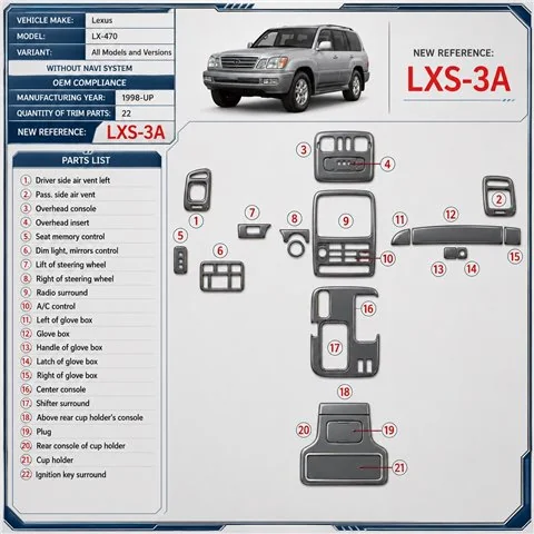 Lexus LX-470 1998-heute 3D Cockpit Dekor Interieurleisten Set 22-teilig
