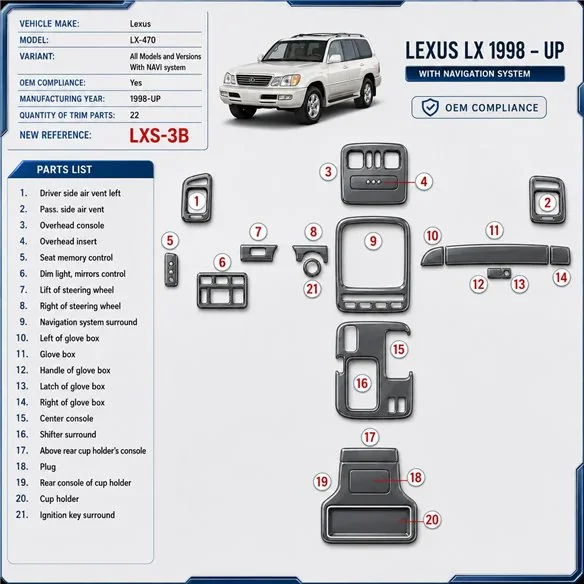 Lexus LX-470 1998-heute 3D Cockpit Dekor Interieurleisten Set 22-teilig