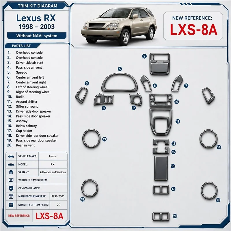 Lexus RX 1998-2003 3D Cockpit Dekor Interieurleisten Set 20-teilig