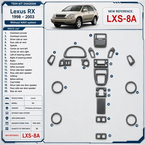 Lexus RX 1998-2003 3D Cockpit Dekor Interieurleisten Set 20-teilig