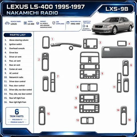 Lexus LS-400 1995-1997 3D Cockpit Dekor Interieurleisten Set 6-teilig