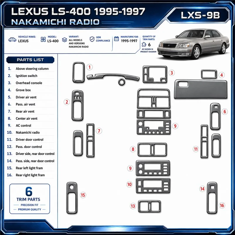 Lexus LS-400 1995-1997 3D Cockpit Dekor Interieurleisten Set 6-teilig