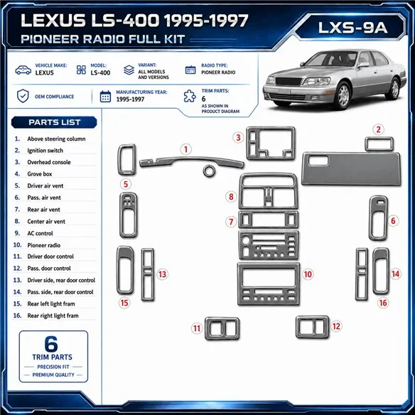 Lexus LS-400 1995-1997 3D Cockpit Dekor Interieurleisten Set 6-teilig