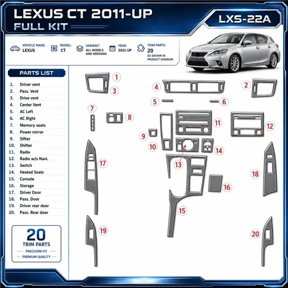 Lexus CT 2011-heute 3D Cockpit Dekor Interieurleisten Set As shown in product diagram-teilig