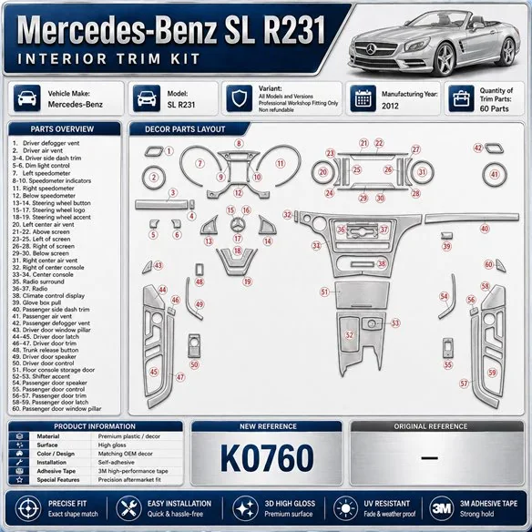 Mercedes-Benz SL R231 2012 3D Cockpit Dekor Interieurleisten Set 60-teilig