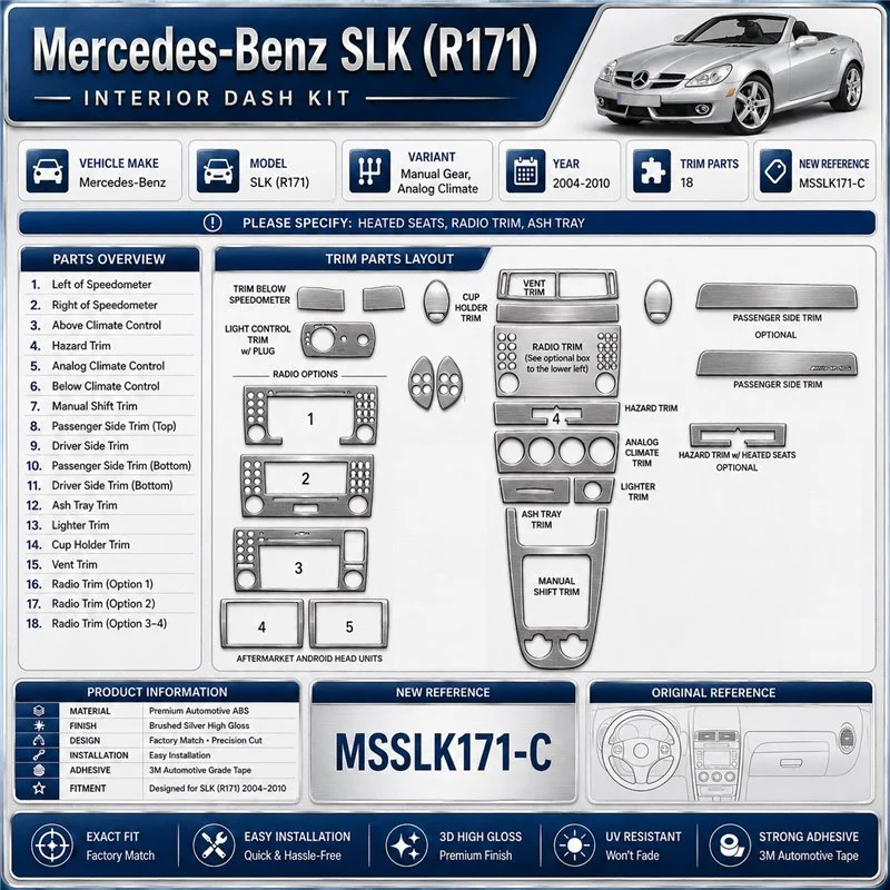 Mercedes-Benz SLK (R171) 2004-2010 3D Cockpit Dekor Interieurleisten Set 18-teilig