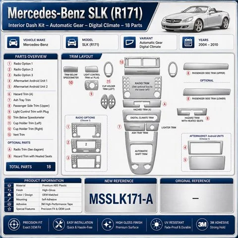 Mercedes-Benz SLK (R171) 2004-2010 3D Cockpit Dekor Interieurleisten Set 18-teilig