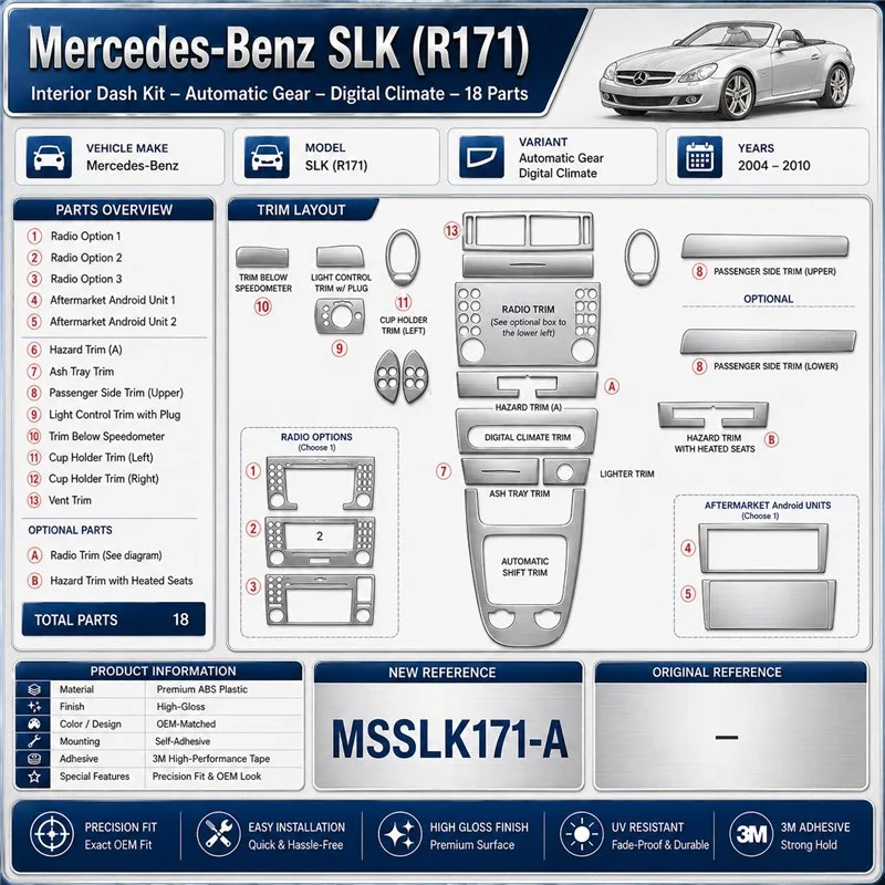 Mercedes-Benz SLK (R171) 2004-2010 3D Cockpit Dekor Interieurleisten Set 18-teilig