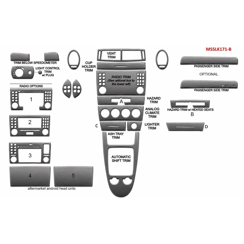 Mercedes-Benz SLK (R171) 2004-2010 3D Cockpit Dekor Interieurleisten Set 18-teilig