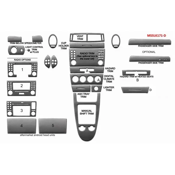 Mercedes-Benz SLK (R171) 2004-2010 3D Cockpit Dekor Interieurleisten Set 18-teilig