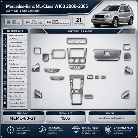 Mercedes-Benz ML-Class W163 2000-heute 3D Cockpit Dekor Interieurleisten Set 21-teilig