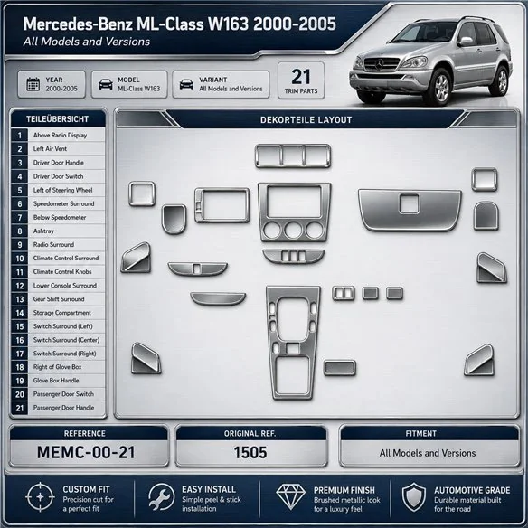 Mercedes-Benz ML-Class W163 2000-heute 3D Cockpit Dekor Interieurleisten Set 21-teilig