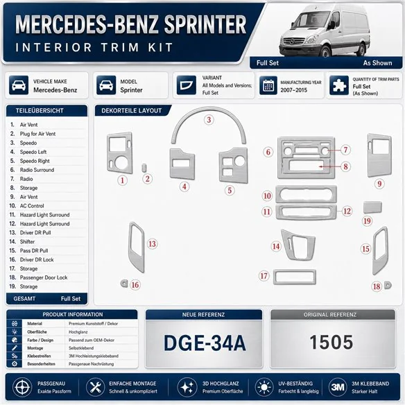 Mercedes-Benz Sprinter 2007-2010 3D Cockpit Dekor Interieurleisten Set Full Set / as shown in product diagram-teilig