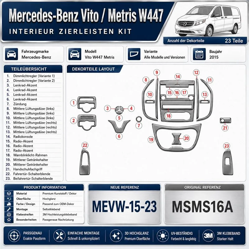Mercedes-Benz Vito W447 Metris 2015 3D Cockpit Dekor Interieurleisten Set 23-teilig