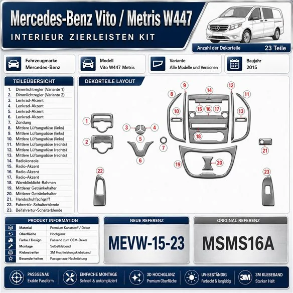 Mercedes-Benz Vito W447 Metris 2015 3D Cockpit Dekor Interieurleisten Set 23-teilig