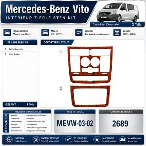 Mercedes-Benz Vito W639 2003-2006 3D Cockpit Dekor Interieurleisten Set 2-teilig