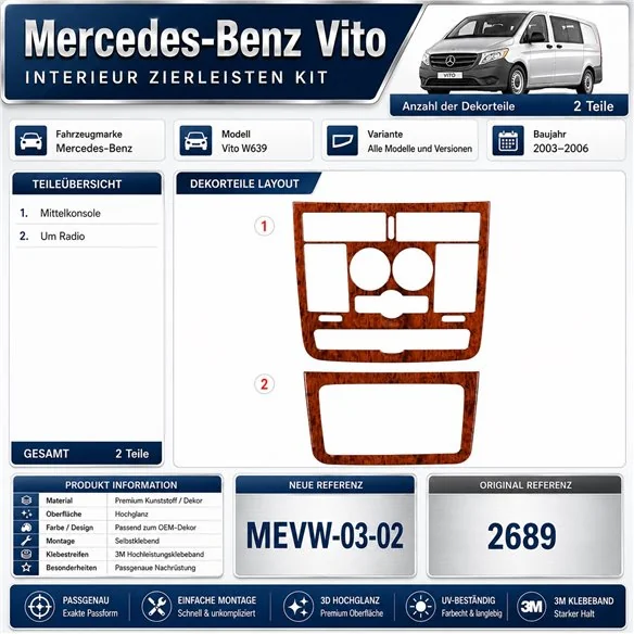 Mercedes-Benz Vito W639 2003-2006 3D Cockpit Dekor Interieurleisten Set 2-teilig