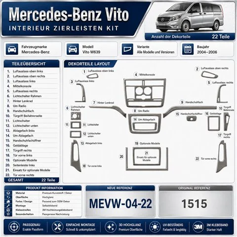 Mercedes-Benz Vito W639 2004-2006 3D Cockpit Dekor Interieurleisten Set 22-teilig