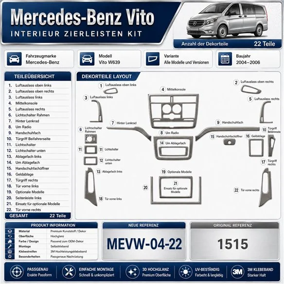 Mercedes-Benz Vito W639 2004-2006 3D Cockpit Dekor Interieurleisten Set 22-teilig