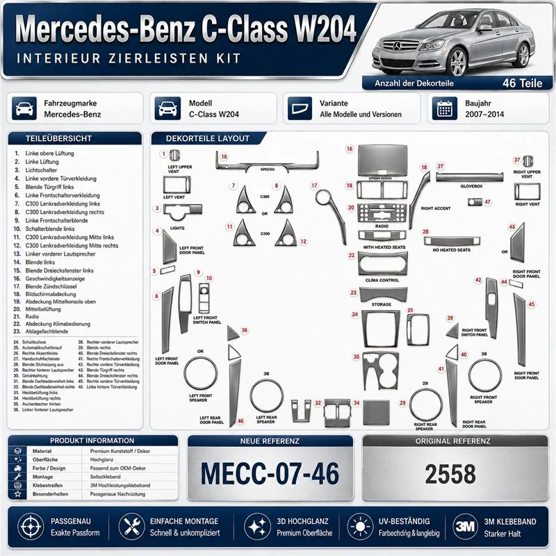 Mercedes-Benz C-Class W204 2007-2014 3D Cockpit Dekor Interieurleisten Set 46-teilig