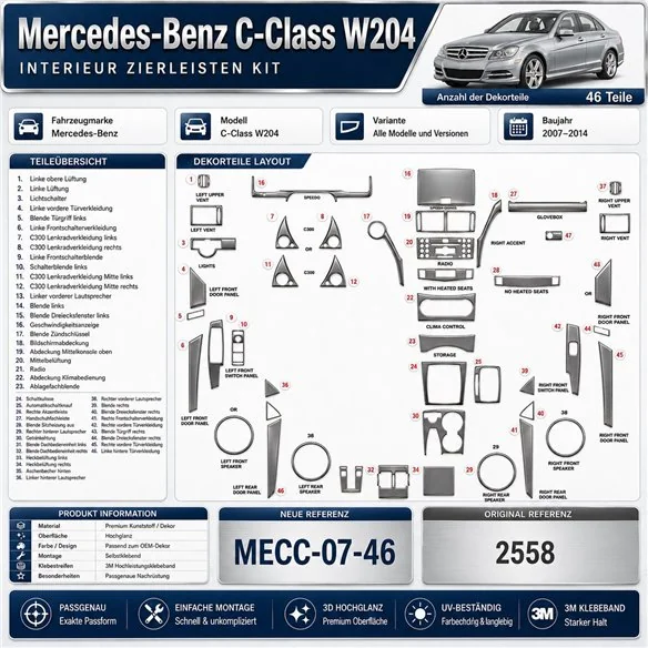 Mercedes-Benz C-Class W204 2007-2014 3D Cockpit Dekor Interieurleisten Set 46-teilig