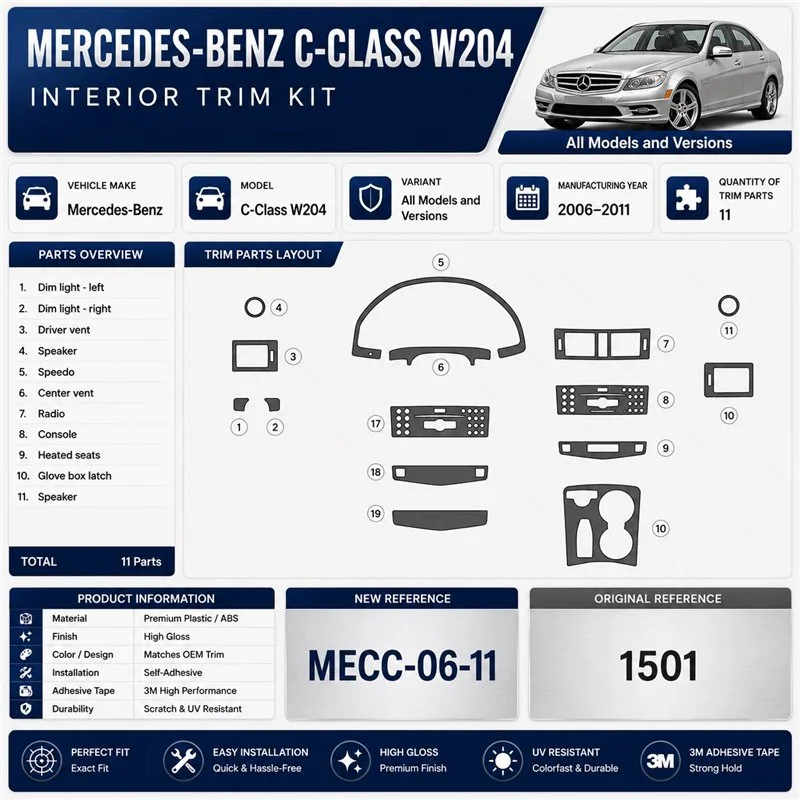 Mercedes-Benz C-Class W204 2006-2011 3D Cockpit Dekor Interieurleisten Set 11-teilig