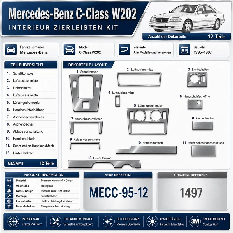 Mercedes-Benz C-Class W202 1995-1997 3D Cockpit Dekor Interieurleisten Set 12-teilig