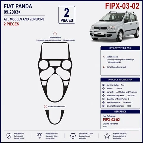 Fiat Panda 2003+ 3D Armaturenbrett-Dekor-Set, 2 Teile 2
