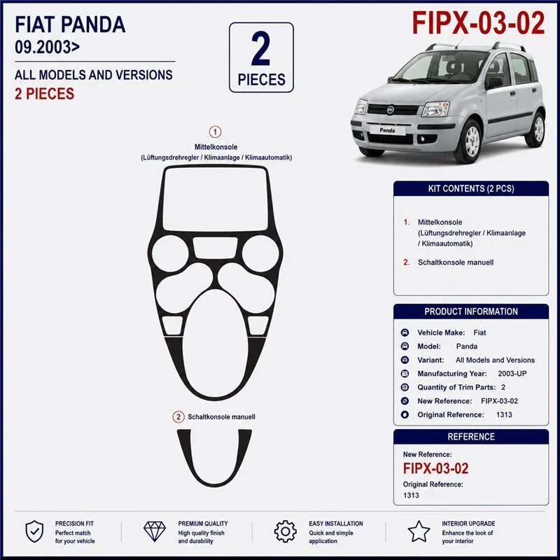 Fiat Panda 2003+ 3D Armaturenbrett-Dekor-Set, 2 Teile
