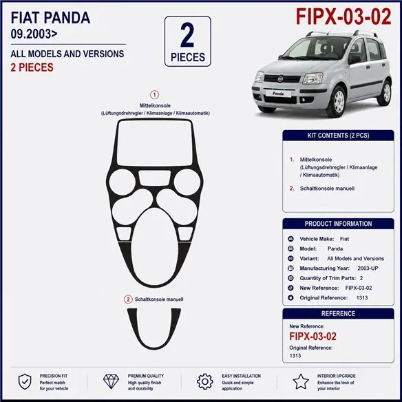 Fiat Panda 2003+ 3D Armaturenbrett-Dekor-Set, 2 Teile