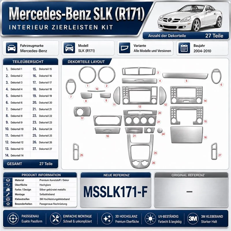 Mercedes-Benz SLK (R171) 2004-2010 3D Cockpit Dekor Interieurleisten Set 27-teilig