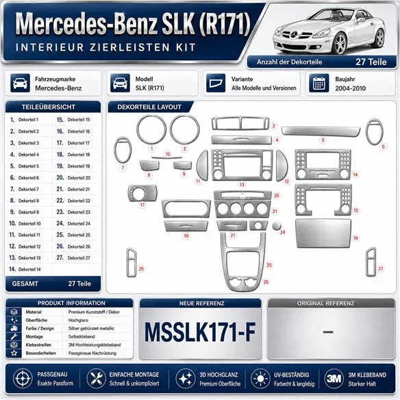 Mercedes-Benz SLK (R171) 2004-2010 3D Cockpit Dekor Interieurleisten Set 27-teilig