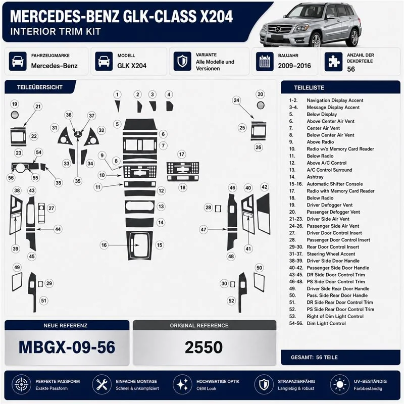 Mercedes-Benz GLK X204 2009-2016 3D Cockpit Dekor Interieurleisten Set 56-teilig