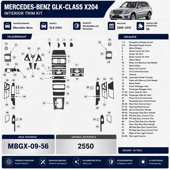Mercedes-Benz GLK X204 2009-2016 3D Cockpit Dekor Interieurleisten Set 56-teilig
