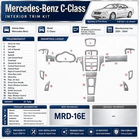 Mercedes-Benz C Class 2001-2004 3D Cockpit Dekor Interieurleisten Set Full Set / as shown in product diagram-teilig